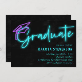 Neon Blue Light Glow | Moderner Retro-Abschluss Einladung