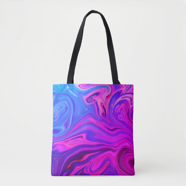 Neon Blue Lila Pink Abstraktes Muster Tasche (Vorderseite)