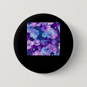 Neon Blue Lila Sparkling Blume Pattern - Whimsi Button