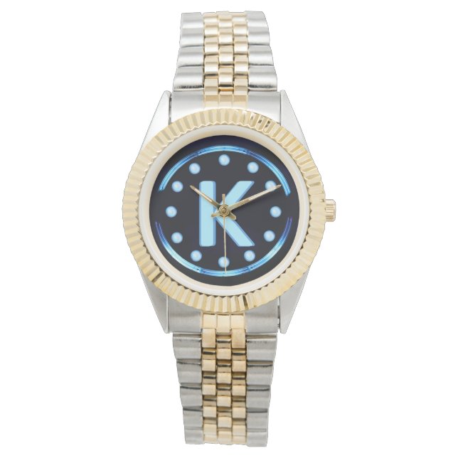 Neon Blue Mit Monogramm Armbanduhr (Vorderseite)