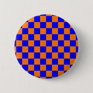 Neon Blue Orange Checkered Checkerboard Vintag Button
