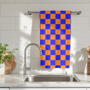 Neon Blue Orange Checkered Checkerboard Vintag Geschirrtuch