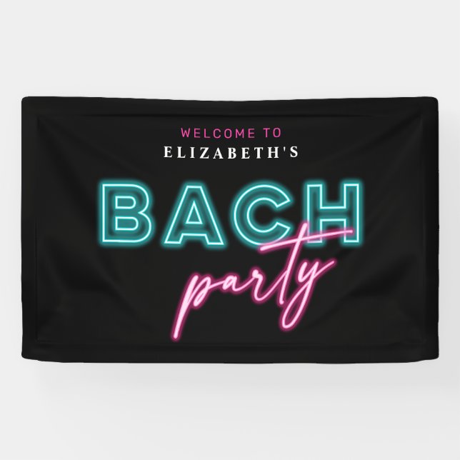 Neon Blue & Pink Bach Party Willkommen Banner (Horizontal)