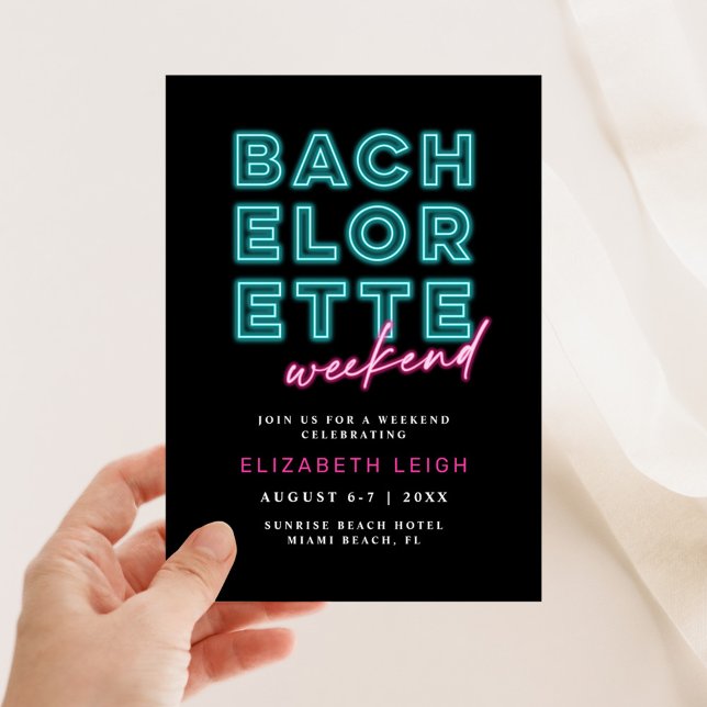 Neon Blue & Pink Bachelorette Wochenende Einladung (Von Creator hochgeladen)