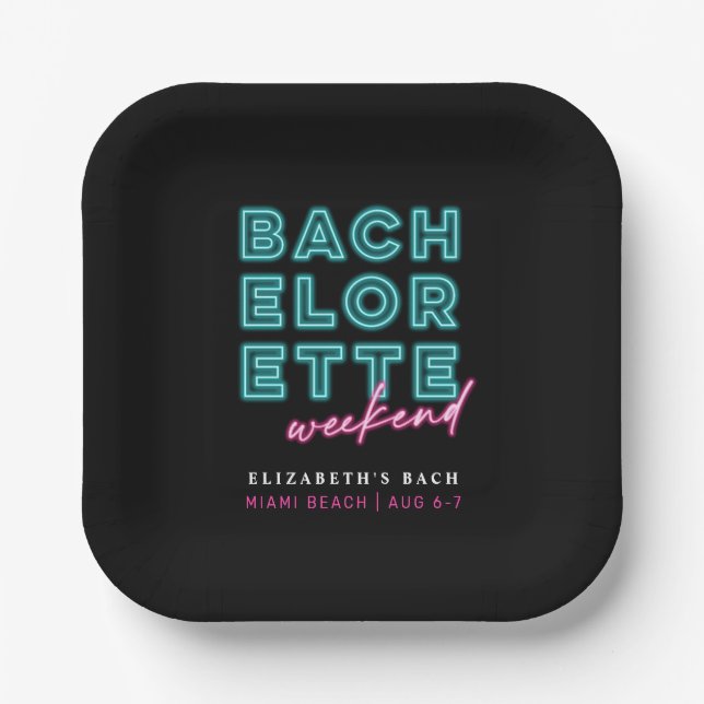 Neon Blue & Pink Bachelorette Wochenende Pappteller (Vorderseite)
