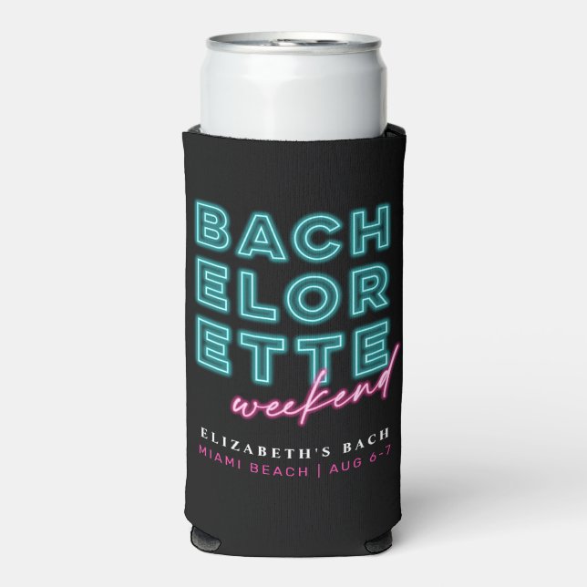 Neon Blue & Pink Bachelorette Wochenende Selters Dosenkühler (Seltzer Vorderseite)