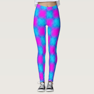 Neon Blue & Pink Checkered Pattern Leggings