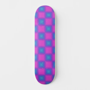 Neon Blue & Pink Checkered Pattern Skateboard