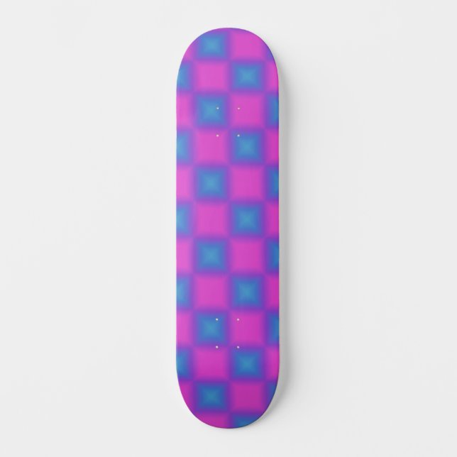 Neon Blue & Pink Checkered Pattern Skateboard (Vorderseite)