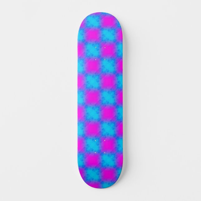 Neon Blue & Pink Checkered Pattern Skateboard (Vorderseite)