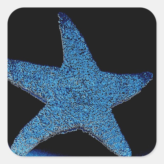 Neon Blue Sea Star Quadratischer Aufkleber (Vorderseite)