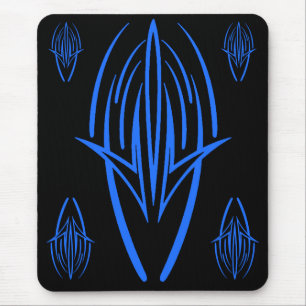 Neon Blue Tribal Design auf schwarzem Mousepad