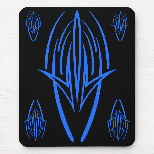 Neon Blue Tribal Design auf schwarzem Mousepad (Vorne)