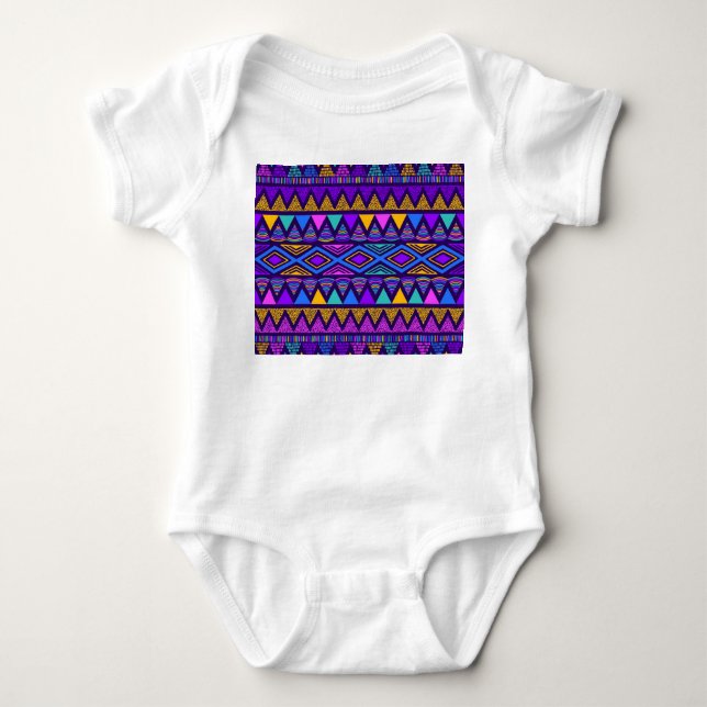 Neon Blue: Tribal Navajo Muster Baby Strampler (Vorderseite)