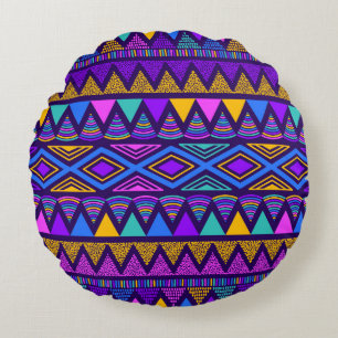 Neon Blue: Tribal Navajo Muster Rundes Kissen