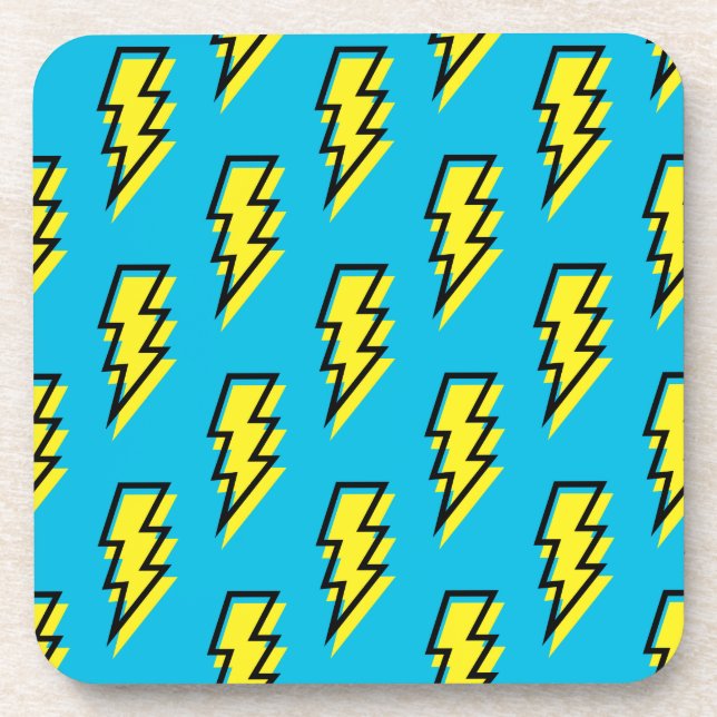 Neon Blue Yellow Lightning Bolt Pattern der 80er/9 Getränkeuntersetzer (Vorderseite)