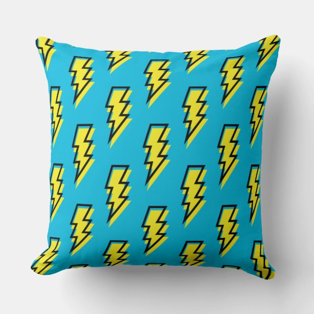 Neon Blue Yellow Lightning Bolt Pattern der 80er/9 Kissen (Vorderseite)
