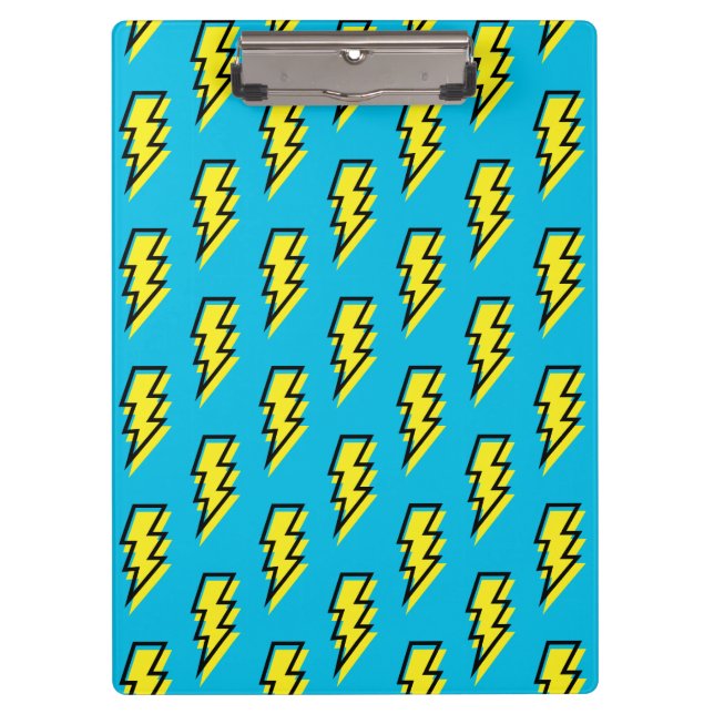 Neon Blue Yellow Lightning Bolt Pattern der 80er/9 Klemmbrett (Vorderseite)