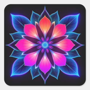 🌸 Neon-Blume Blaulicht Abstract Glow Art 🌸 Quadratischer Aufkleber
