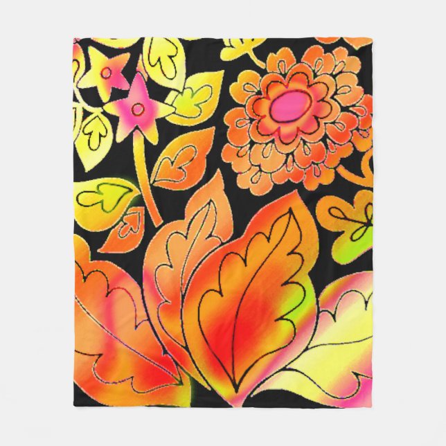 Neon Blume Fleecedecke (Vorderseite)