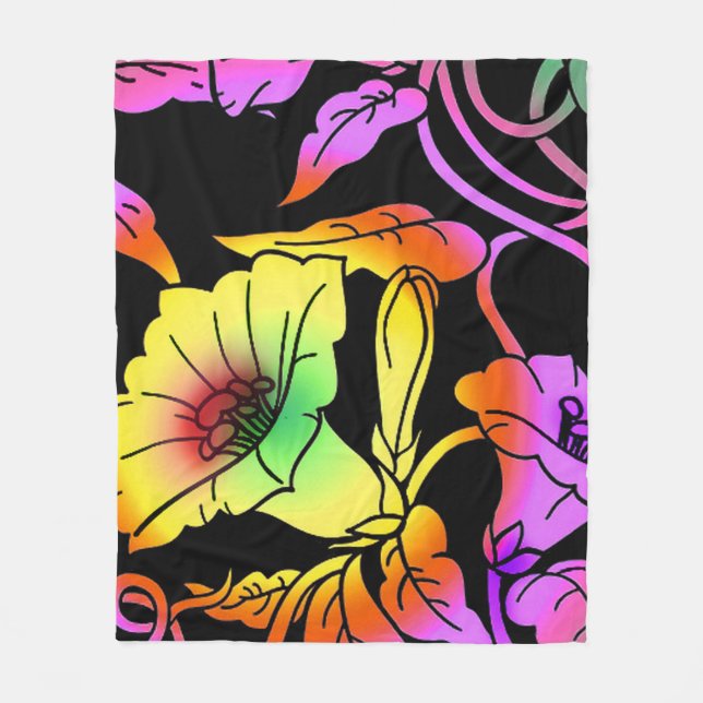 Neon Blume Fleecedecke (Vorderseite)