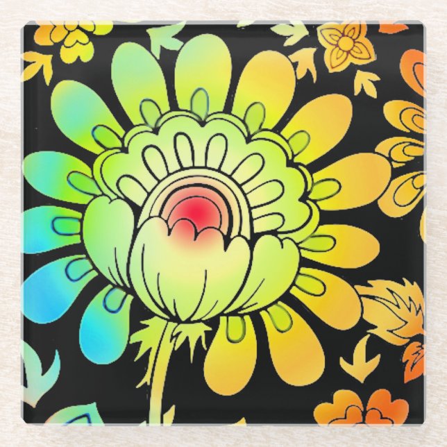 Neon Blume Glasuntersetzer (Vorderseite)