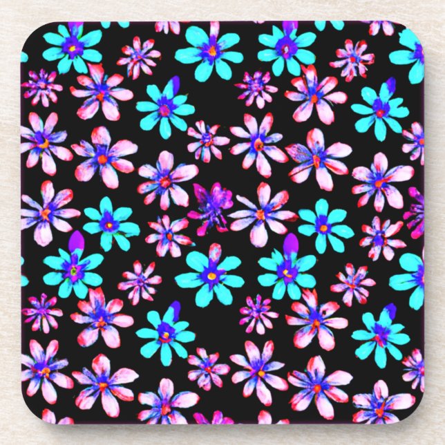 Neon Blume Patterns Artwork. Jetzt kaufen Getränkeuntersetzer (Vorderseite)