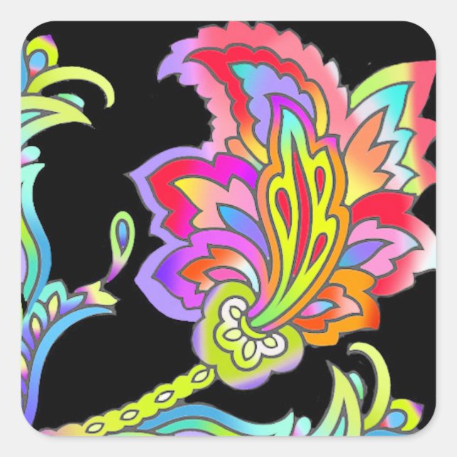 Neon Blume Quadratischer Aufkleber (Vorderseite)
