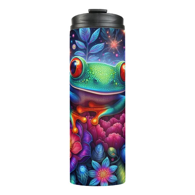 Neon-Blumen-Frosch-Botanik Thermosbecher (Vorderseite)