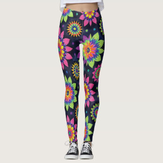 Neon-Blumen-Mandalas nahtloses Muster Leggings