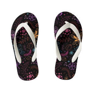 Neon-Blumen-Schmetterling-Flauschige Flip-Flops Kinderbadesandalen
