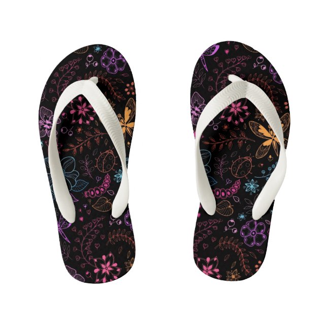 Neon-Blumen-Schmetterling-Flauschige Flip-Flops Kinderbadesandalen (Fußbett)