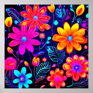 Neon-Blumenfantasie Poster