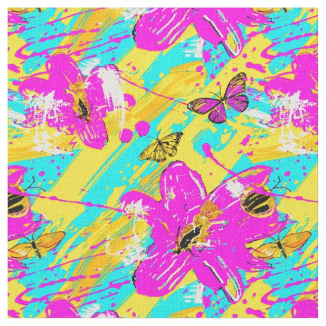 Neon Blüten-Splash Stoff (Nahaufnahme)