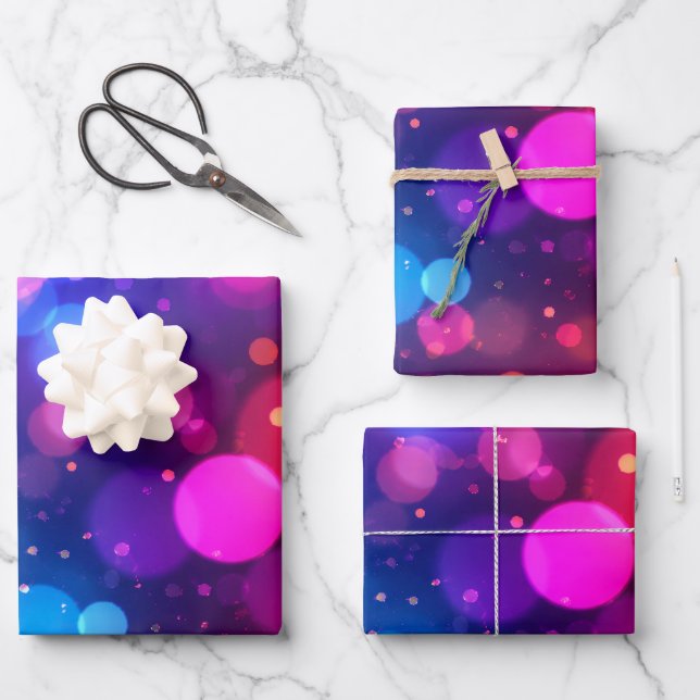 Neon-Bokeh-Lichter abstrakt Geschenkpapier Set (Vorderseite)