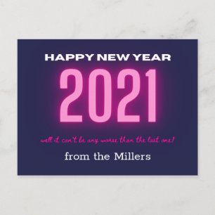 Neon Bold Happy New Year Pink Postkarte