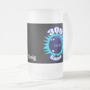Neon BOWL signieren & 300 Perfect Game, Mattierte  Mattglas Bierglas