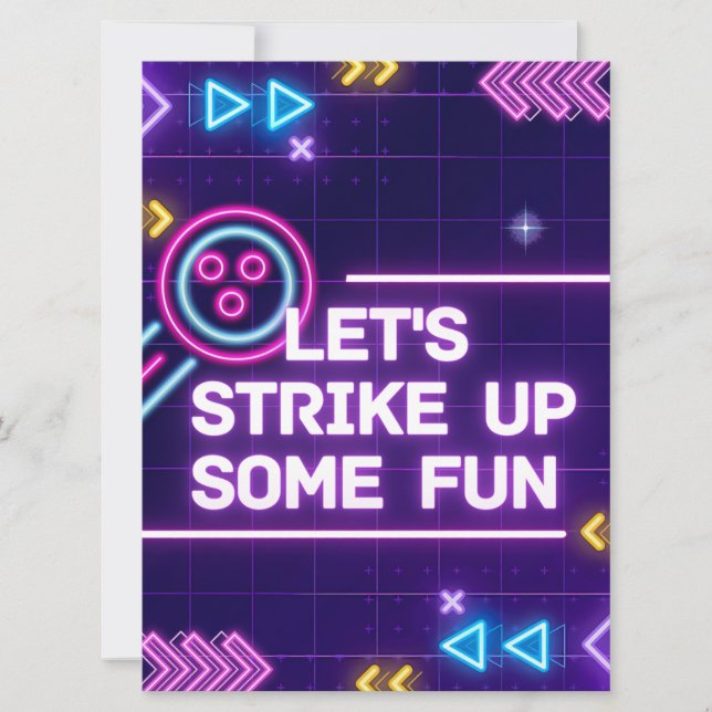 Neon Bowling macht Geburtstag Spaß Einladung (Vorderseite)