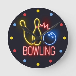Neon Bowling Skittles Wall Clock Runde Wanduhr