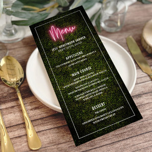 Neon Boxwood Greenery Party Douche Mariage Menu