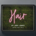 Neon Boxwood Hair Salon Beruflich Kosmetologe Fotoplatte<br><div class="desc">Pink neon sign inspirred "Hair" script over a boxwood greenery inspirred background with custom white text.</div>