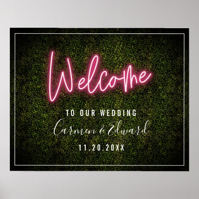 Neon Boxwood Wedding Willkommen Poster (Vorne)