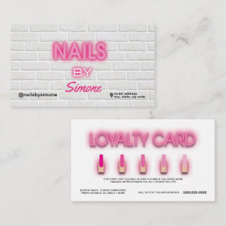 Neon & Brick Background Nail Artist Business Card Visitenkarte