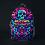 Neon Bright Color Skulls Novelty Bedruckter Rucksack<br><div class="desc">Dieses trendige,  coole Muster neonfarbener Schädel wird sicher den Kopf drehen. Personalisieren Sie es mit einem Namen. Erstellt von der einfachen Farmhouse Press.</div>