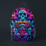Neon Bright Color Skulls Novelty Bedruckter Rucksack<br><div class="desc">Dieses trendige,  coole Muster neonfarbener Schädel wird sicher den Kopf drehen. Personalisieren Sie es mit einem Namen. Erstellt von der einfachen Farmhouse Press.</div>