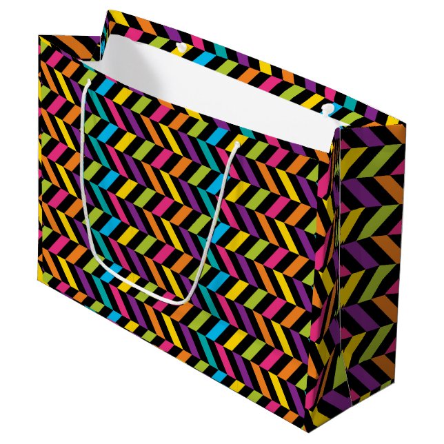 Neon Bright trendige Mode farbiges Design 1 Große Geschenktüte (Vorderseite Schrägansicht)
