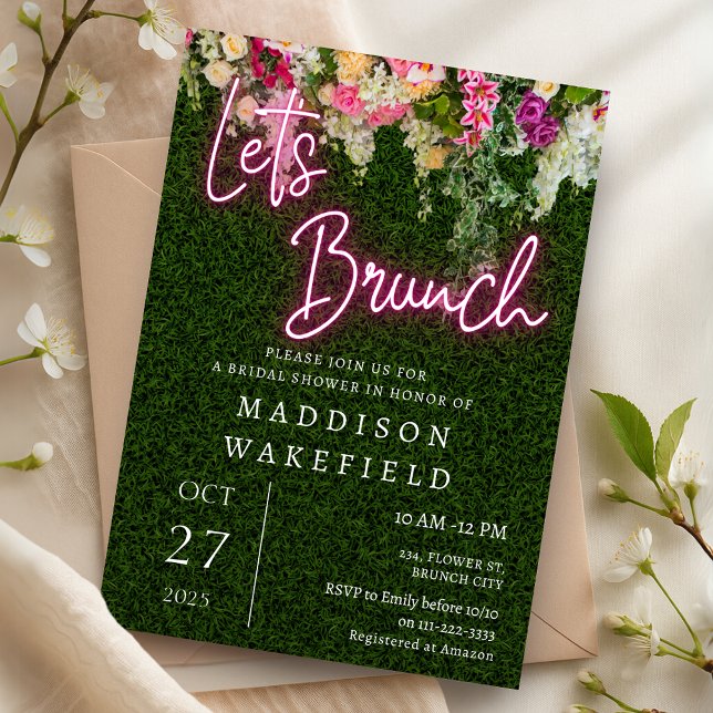 Neon Brunch Party Brautparty Einladung (Neon Brunch Floral Garden Party Bridal Shower Invitation)