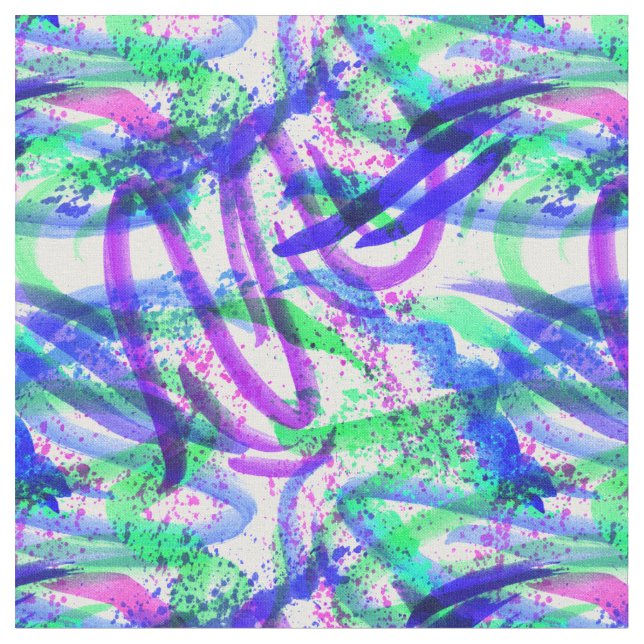 Neon Brushstroke Paint Splatter Mint Green Magenta Stoff (Nahaufnahme)
