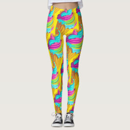 Neon Bubble Gum Ice Creme Cones Muster Leggings