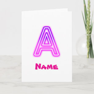 Neon-Buchstabe A Monogramm Leuchtendes Lila Rosa I Karte